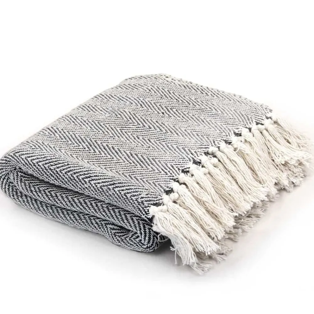 Linnengoed*vidaXL Plaid visgraat 125x150 cm katoen Marineblauw