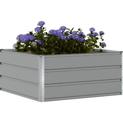 Tuin & Gazon*vidaXL Plantenbak 100 x 100 x 45 cm Staal Lichtgrijs