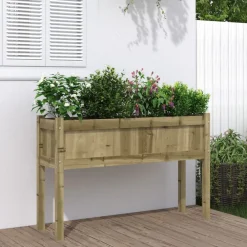 Tuin & Gazon*vidaXL Plantenbak met poten 110x31x70 cm geïmpregneerd grenenhout Naturel ge&iuml;mpregneerd