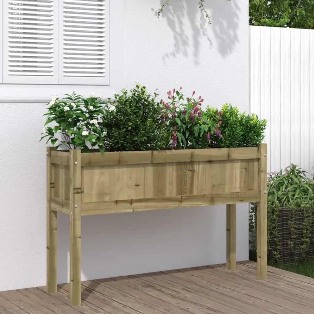 Tuin & Gazon*vidaXL Plantenbak met poten 110x31x70 cm geïmpregneerd grenenhout Naturel geïmpregneerd
