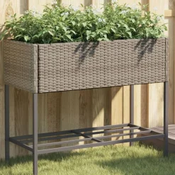 Tuin & Gazon*vidaXL Plantenbak met schap poly rattan Grijs