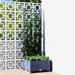 Tuin & Gazon*vidaXL Plantenbak met trellis 40x40x121,5 cm PP Blauwgrijs
