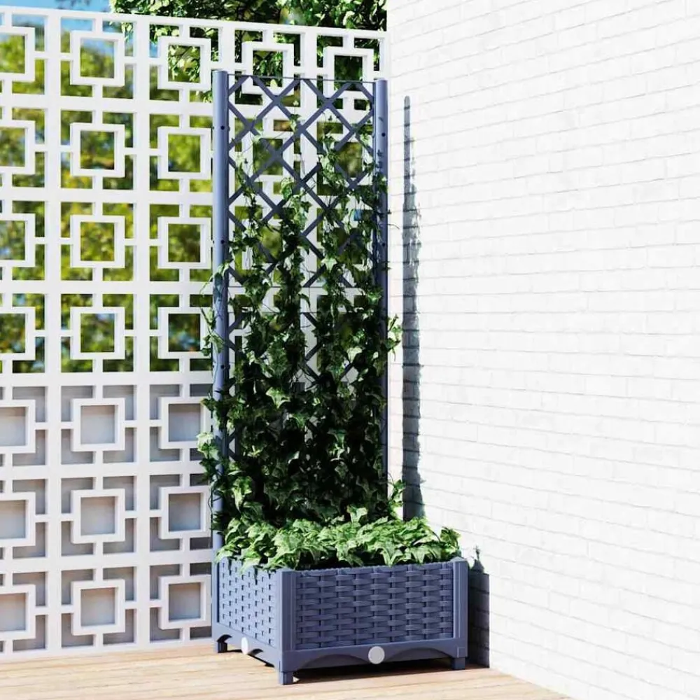 Tuin & Gazon*vidaXL Plantenbak met trellis 40x40x121,5 cm PP Blauwgrijs