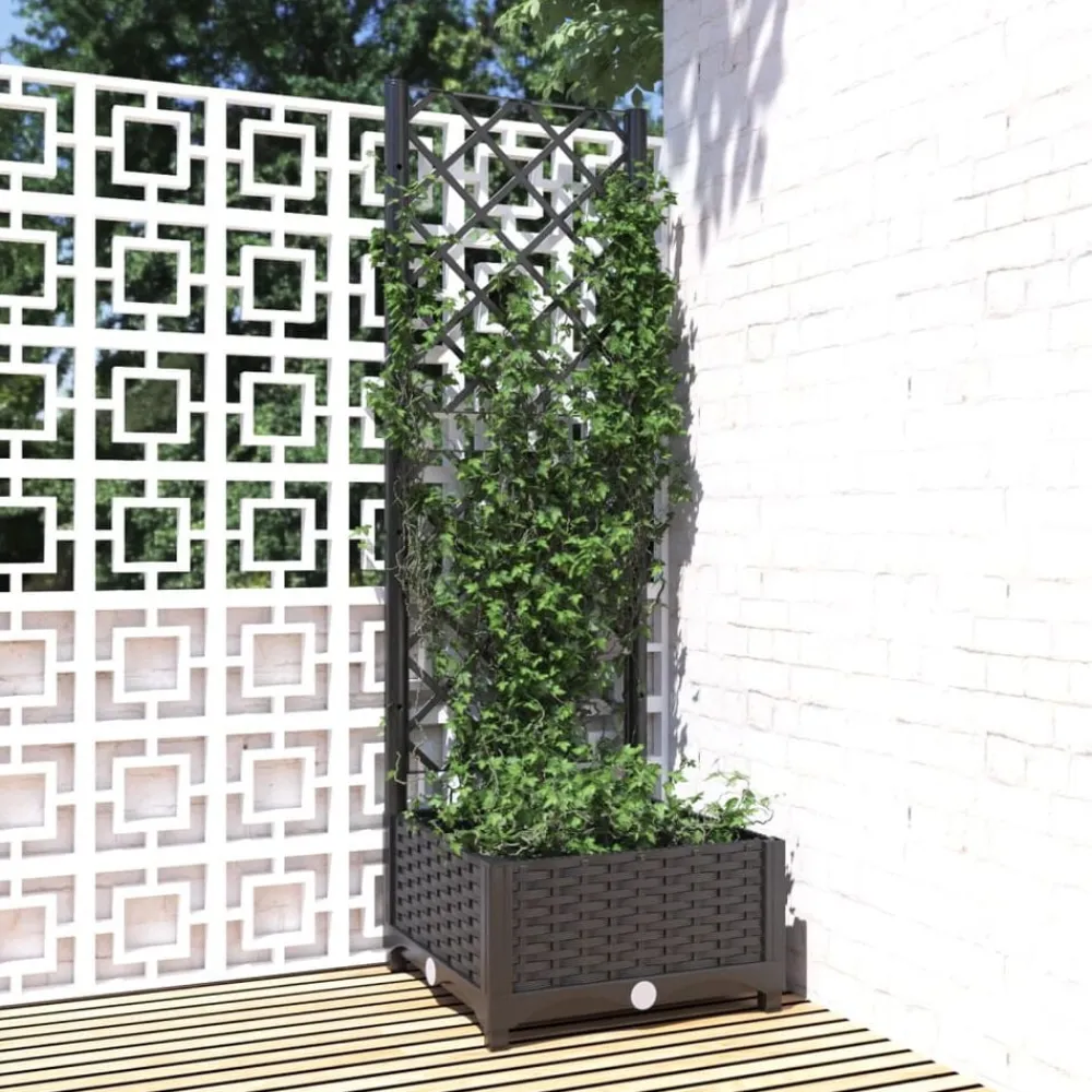 Tuin & Gazon*vidaXL Plantenbak met trellis 40x40x121,5 cm PP Zwart