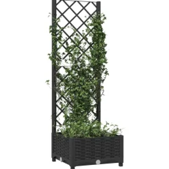 Tuin & Gazon*vidaXL Plantenbak met trellis 40x40x121,5 cm PP Zwart