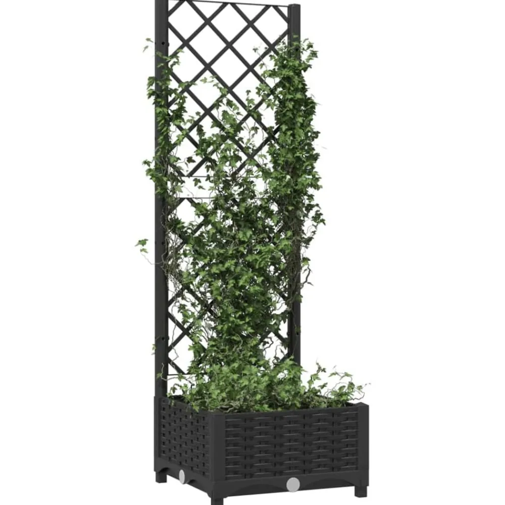 Tuin & Gazon*vidaXL Plantenbak met trellis 40x40x121,5 cm PP Zwart