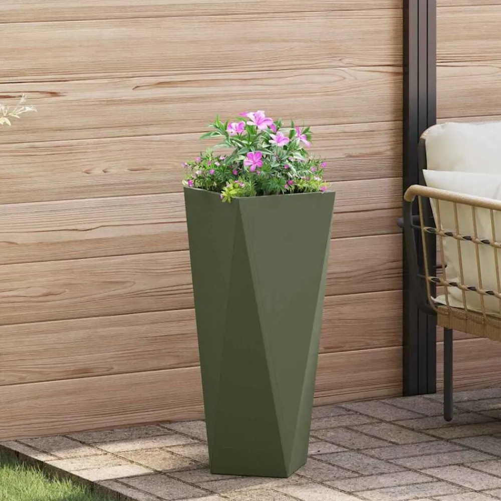 Tuin & Gazon*vidaXL Plantenbak Olijf Groen 30 x 30 x 75 cm Staal Olijfgroen
