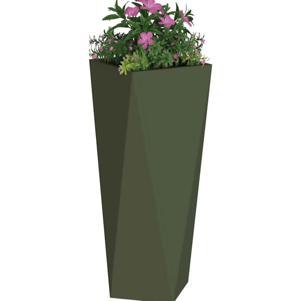 Tuin & Gazon*vidaXL Plantenbak Olijf Groen 30 x 30 x 75 cm Staal Olijfgroen