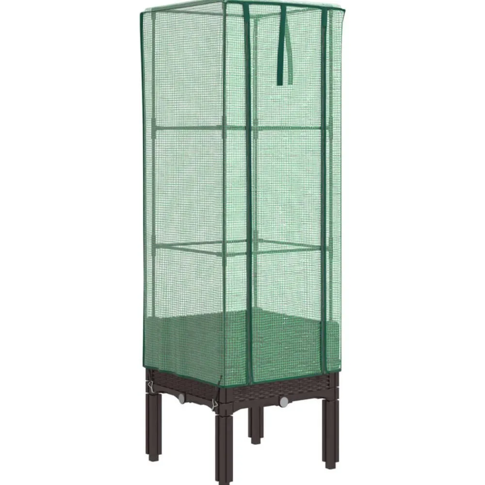 Tuin & Gazon*vidaXL Plantenbak verhoogd met kashoes 40x40x140 cm rattanlook Bruin