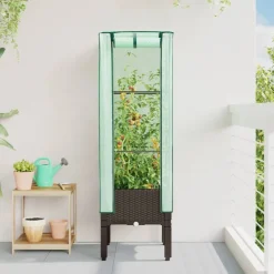 Tuin & Gazon*vidaXL Plantenbak verhoogd met kashoes 40x40x140 cm rattanlook Bruin