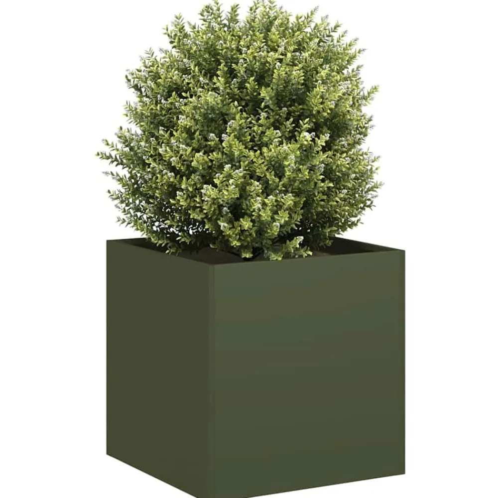 Tuin & Gazon*vidaXL Plantenbak 40x40x40 cm koudgewalst staal Olijfgroen