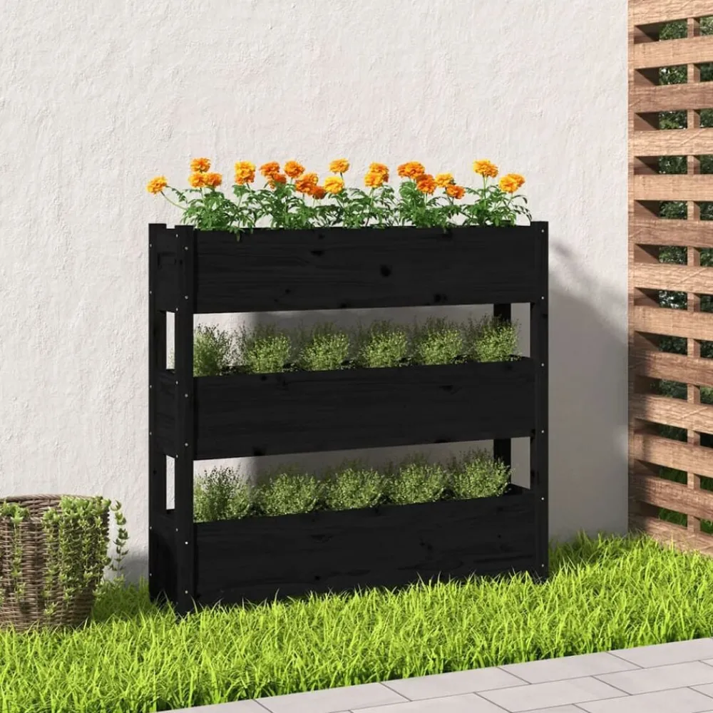 Tuin & Gazon*vidaXL Plantenbak 112x25x104,5 cm massief grenenhout Zwart