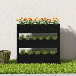 Tuin & Gazon*vidaXL Plantenbak 112x25x104,5 cm massief grenenhout Zwart