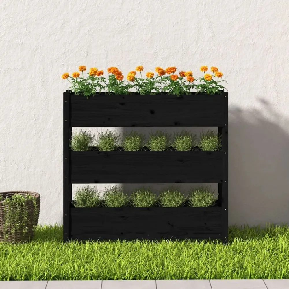 Tuin & Gazon*vidaXL Plantenbak 112x25x104,5 cm massief grenenhout Zwart