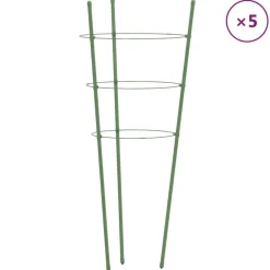 Tuin & Gazon*vidaXL Plantensteunen 5 st met 3 ringen 45 cm staal groen