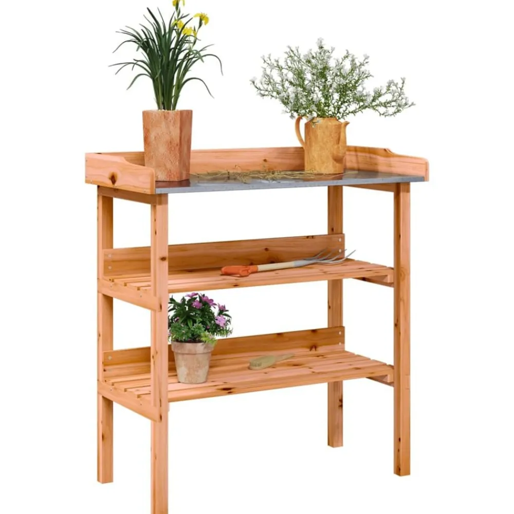 Plantentafel met schappen 78x38x82,5 cm vurenhout>vidaXL New