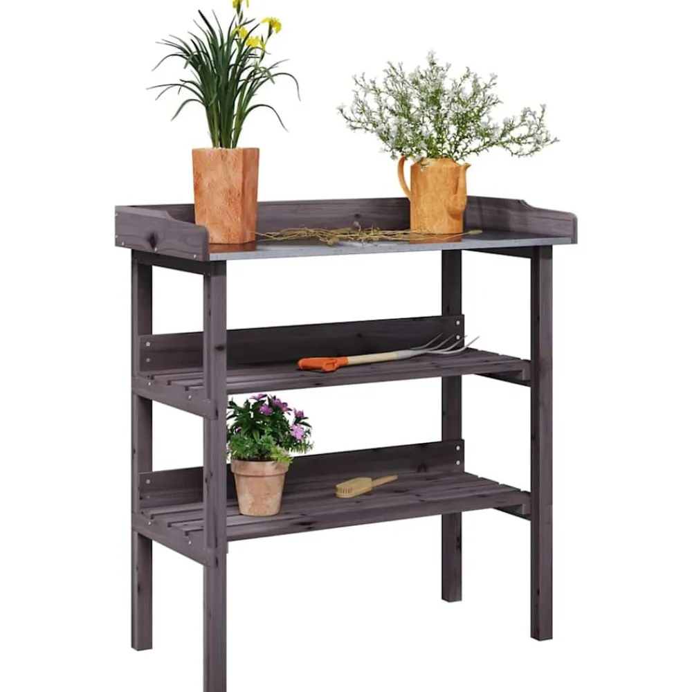 Tuin & Gazon*vidaXL Plantentafel met schappen 78x38x82,5 cm vurenhout Grijs