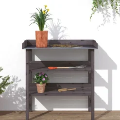 Tuin & Gazon*vidaXL Plantentafel met schappen 78x38x82,5 cm vurenhout Grijs