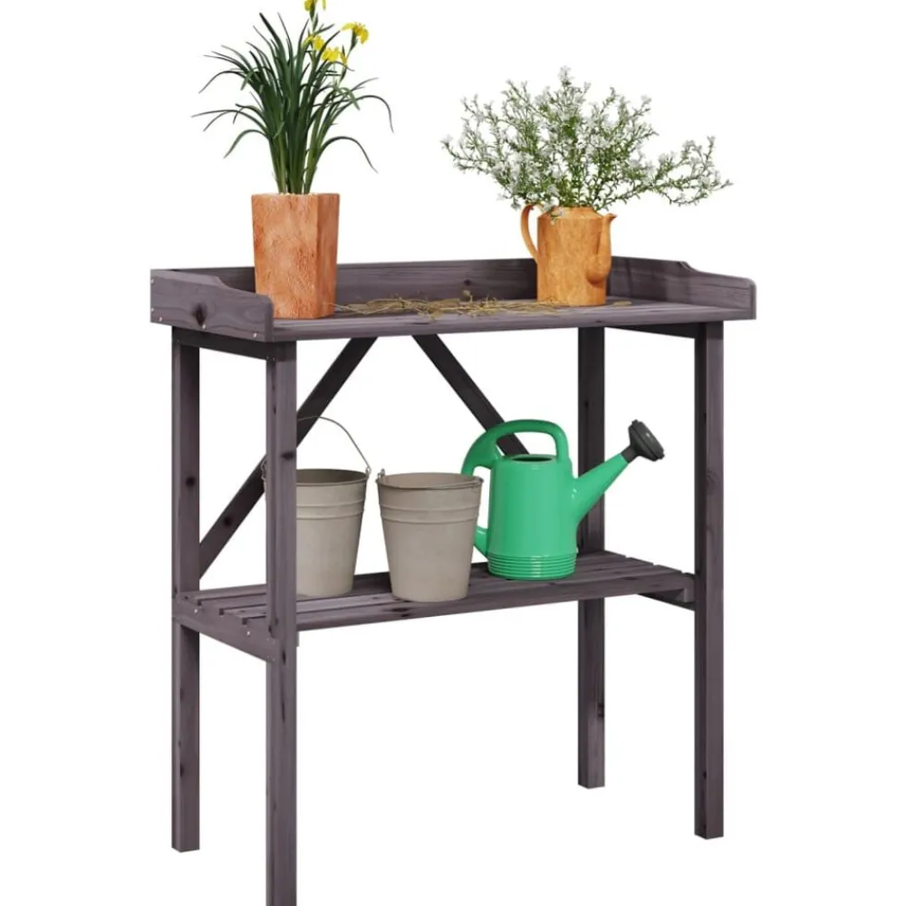 Tuin & Gazon*vidaXL Plantentafel met schap 78x38x82,5 cm vurenhout Grijs