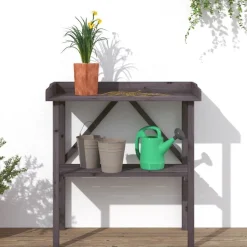 Tuin & Gazon*vidaXL Plantentafel met schap 78x38x82,5 cm vurenhout Grijs