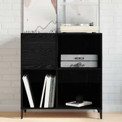 Kasten & Opbergmeubelen*vidaXL Platenkast met plank 84,5 x 38 x 89 cm Bewerkt hout Zwart eiken