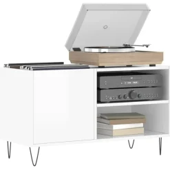 Kasten & Opbergmeubelen*vidaXL Platenkast 85x38x48 cm bewerkt hout Hoogglans wit