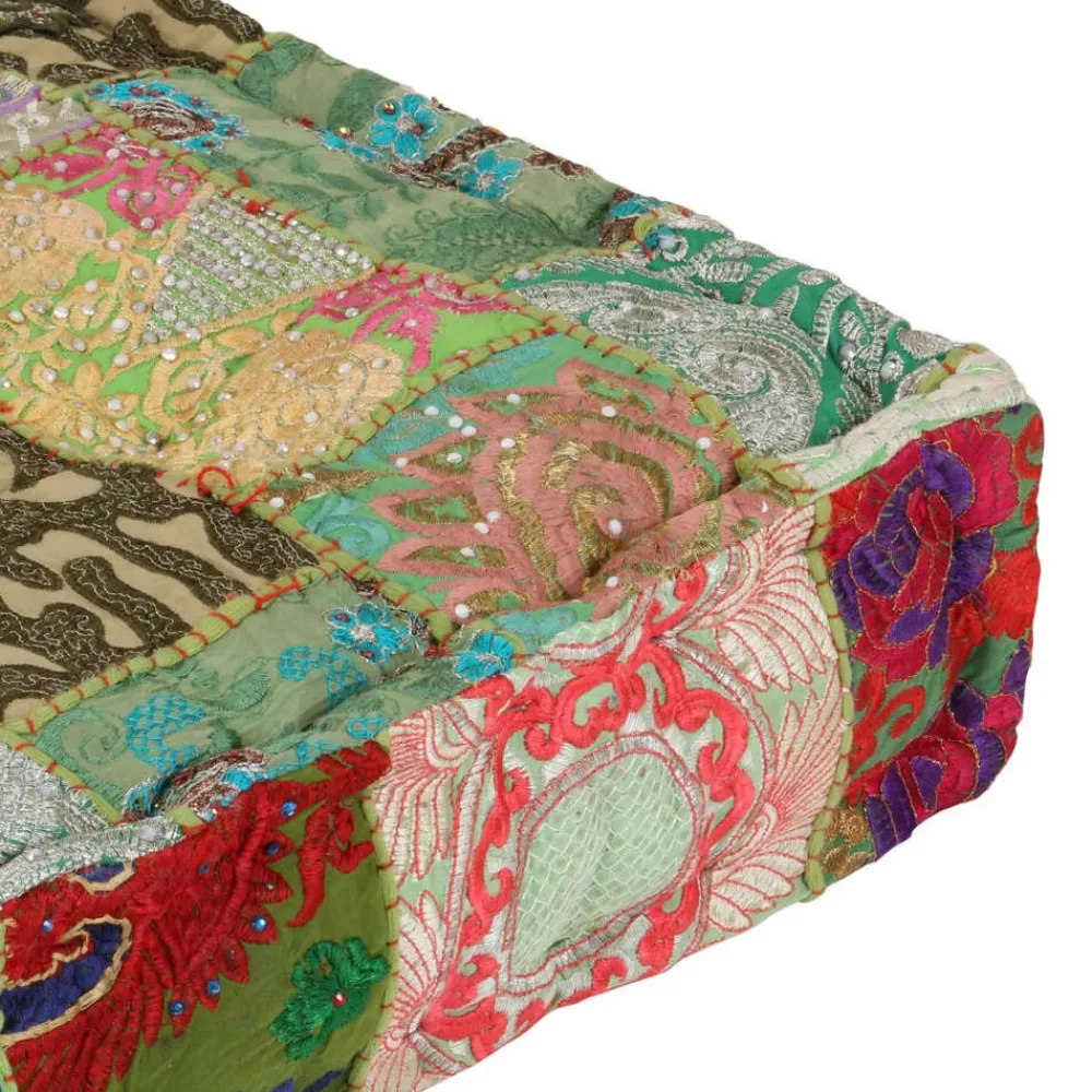 Poefs*vidaXL Poef patchwork vierkant handgemaakt 50x50x12 cm katoen Groen