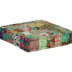 Poefs*vidaXL Poef patchwork vierkant handgemaakt 50x50x12 cm katoen Groen