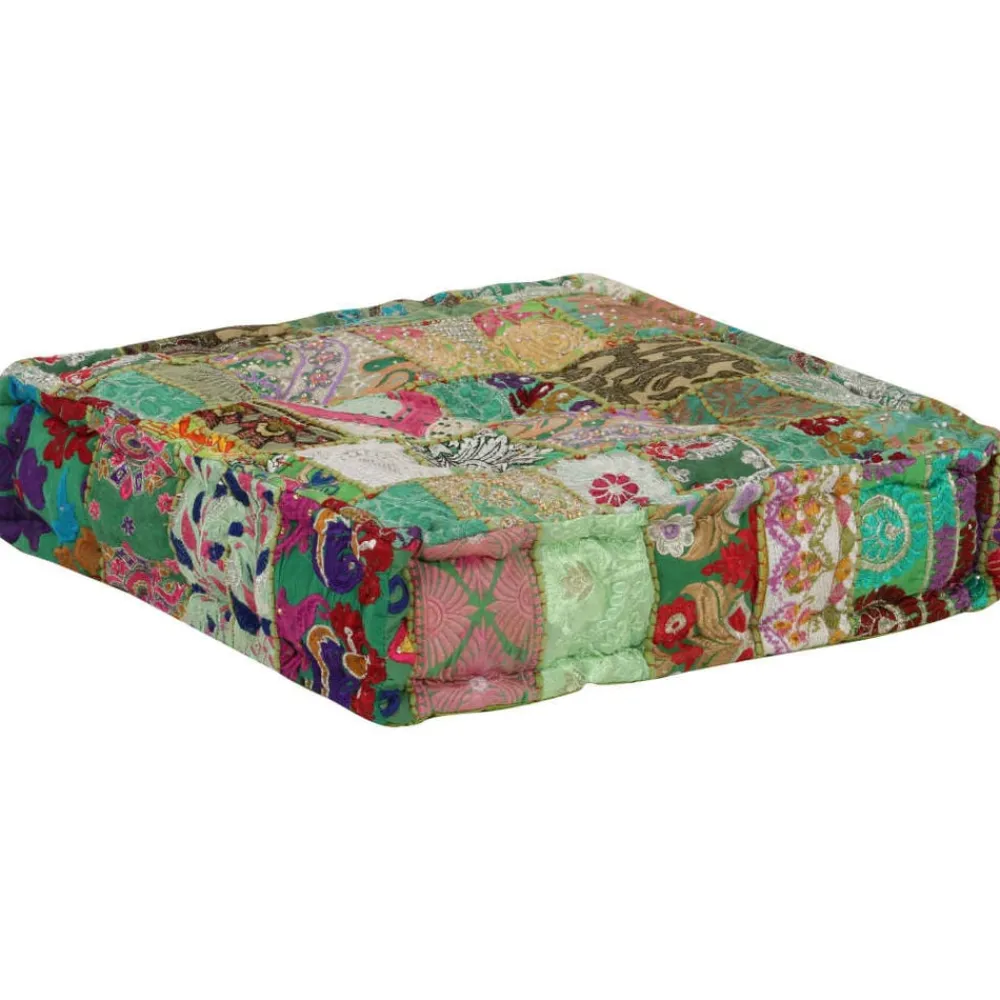 Poefs*vidaXL Poef patchwork vierkant handgemaakt 50x50x12 cm katoen Groen