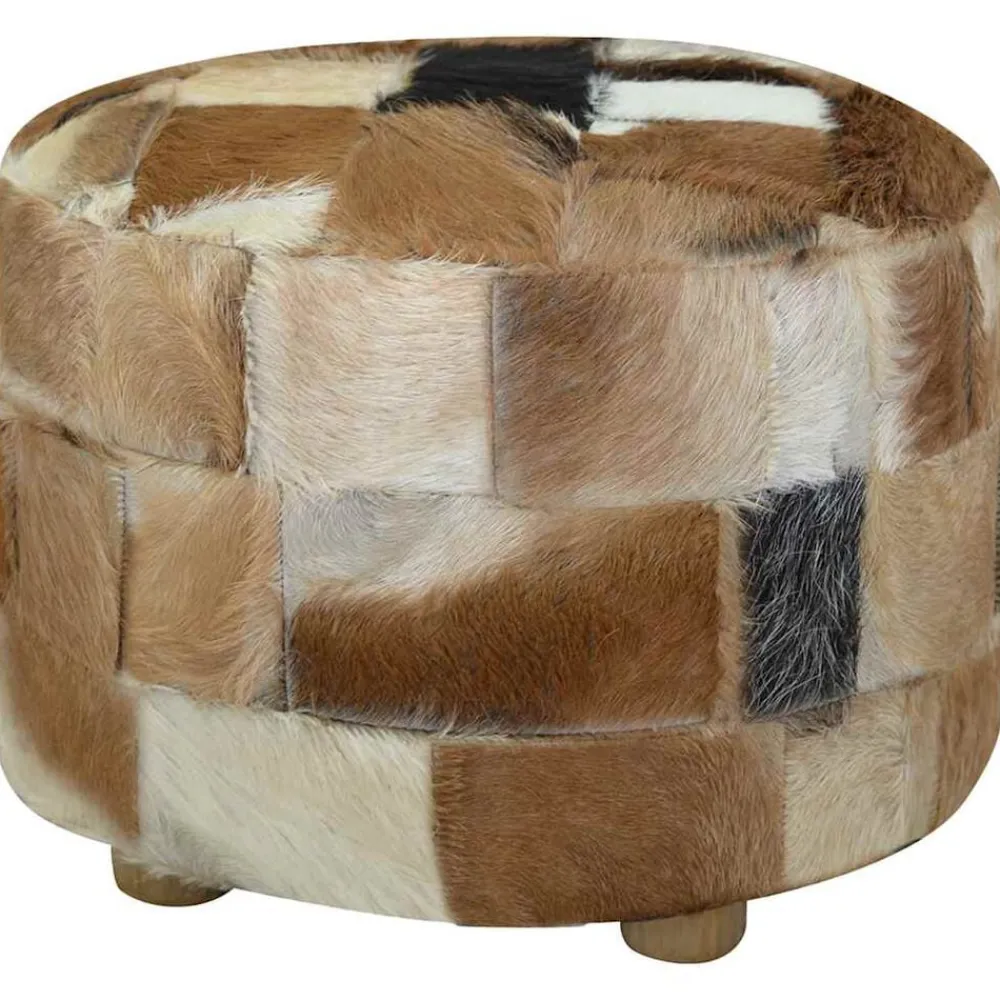 Poef rond 50x50x45 cm geitenleer>vidaXL Discount