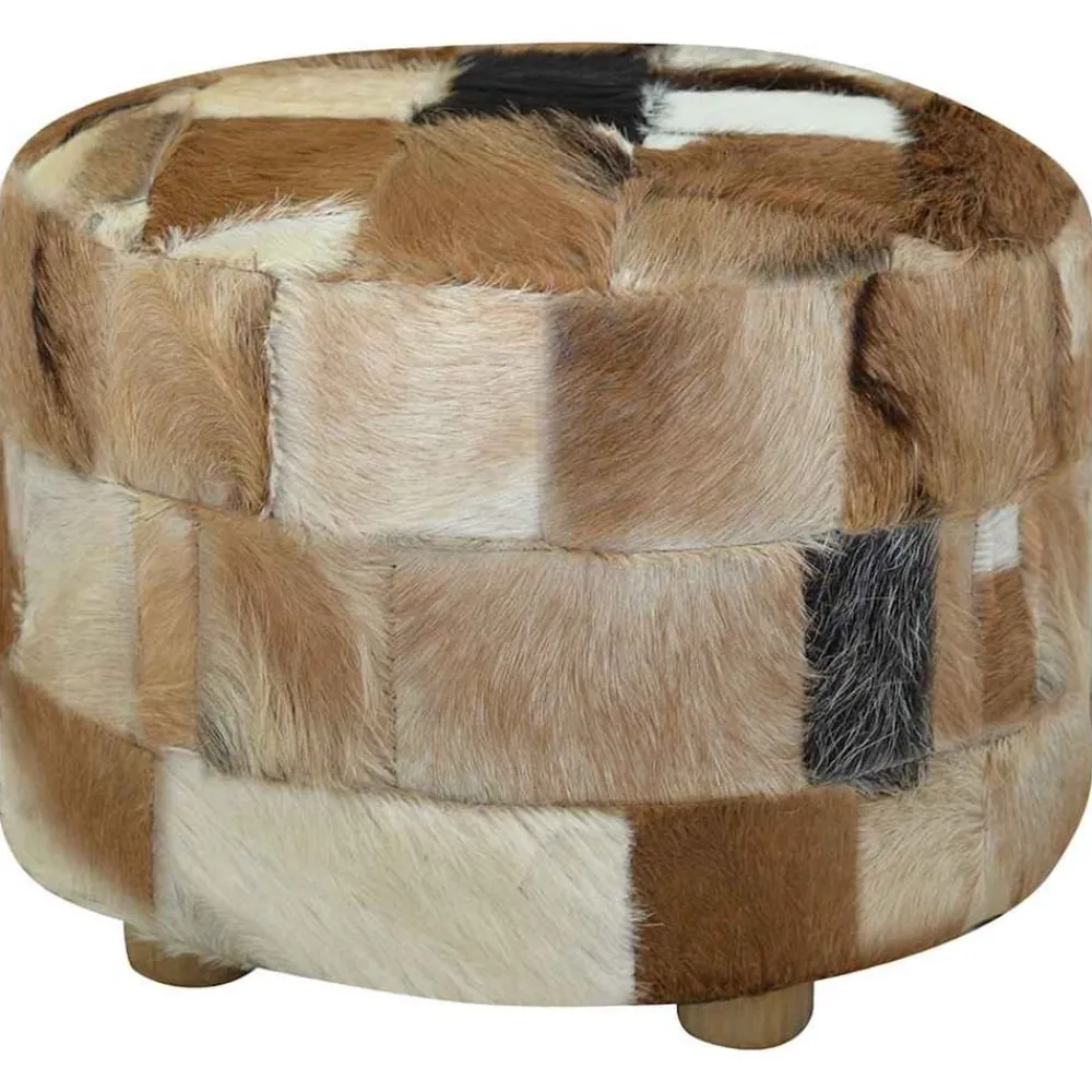 Poef rond 50x50x45 cm geitenleer>vidaXL Discount