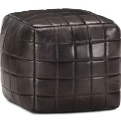 Poef 40x40x40 cm echt geitenleer zwart>vidaXL Outlet