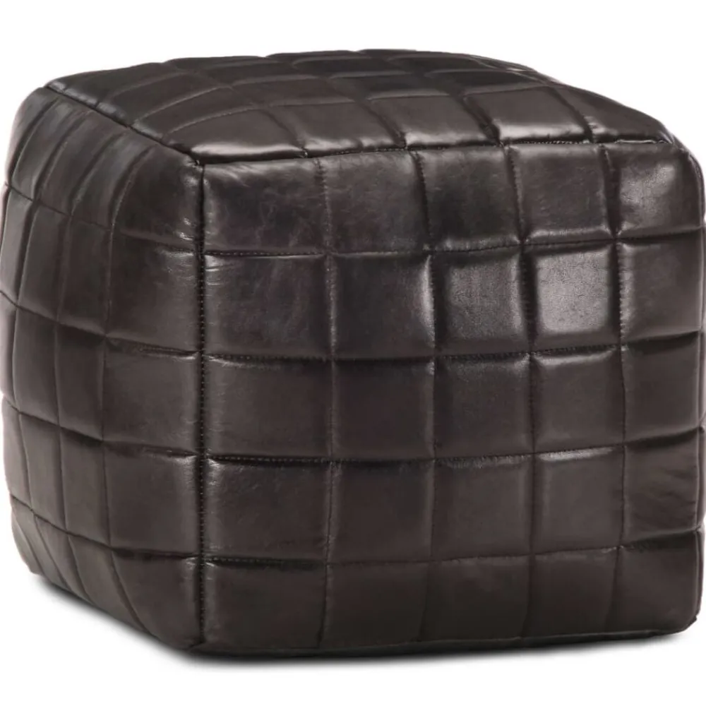 Poef 40x40x40 cm echt geitenleer zwart>vidaXL Outlet
