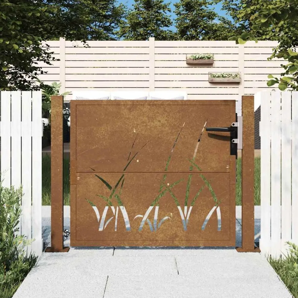 Tuinafscheidingen*vidaXL Poort grasontwerp 100x75 cm cortenstaal