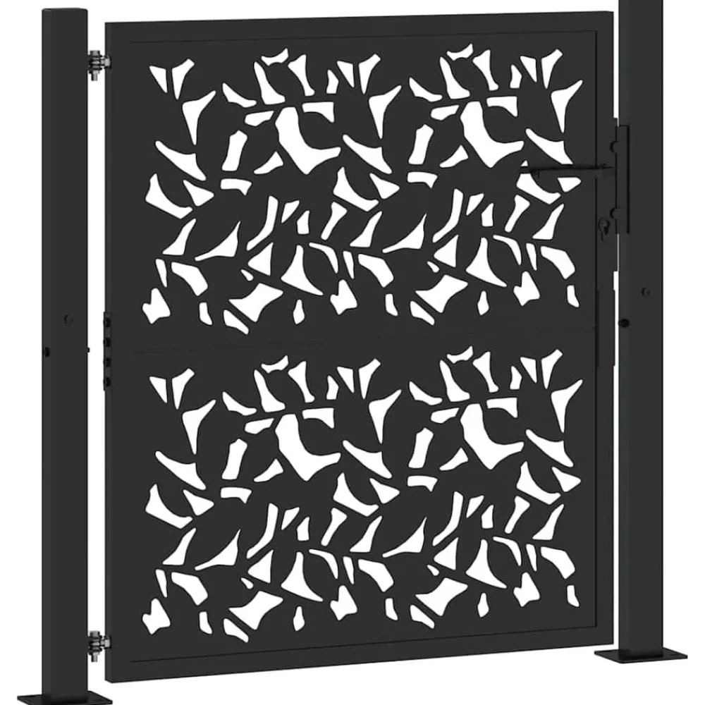Tuinafscheidingen*vidaXL Poort met bladontwerp 100x100 cm staal zwart Staal/Zwart
