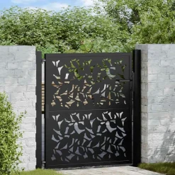 Tuinafscheidingen*vidaXL Poort met bladontwerp 100x100 cm staal zwart Staal/Zwart