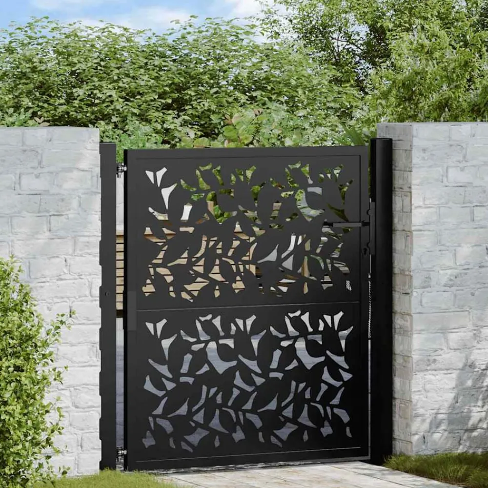 Tuinafscheidingen*vidaXL Poort met bladontwerp 100x100 cm staal zwart Staal/Zwart