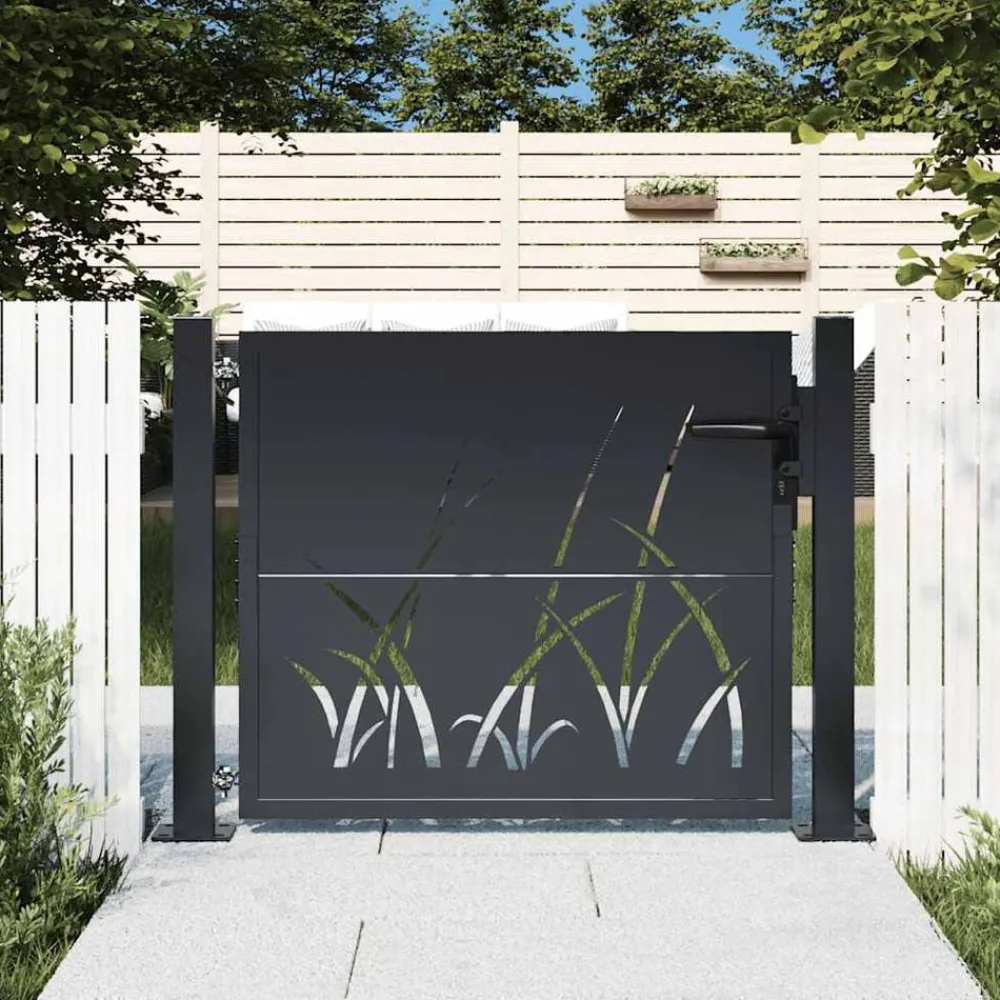 Tuinafscheidingen*vidaXL Poort met grasontwerp 100x75 cm staal antracietkleurig