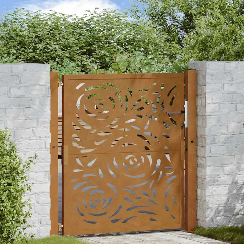 Tuinafscheidingen*vidaXL Poort met vlamontwerp 100x100 cm weervast staal Cortenstaal/Bruin