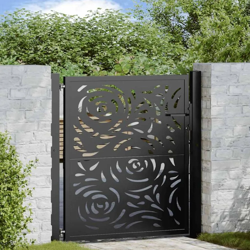 Tuinafscheidingen*vidaXL Poort met vlamontwerp 100x100 cm staal zwart Staal/Zwart