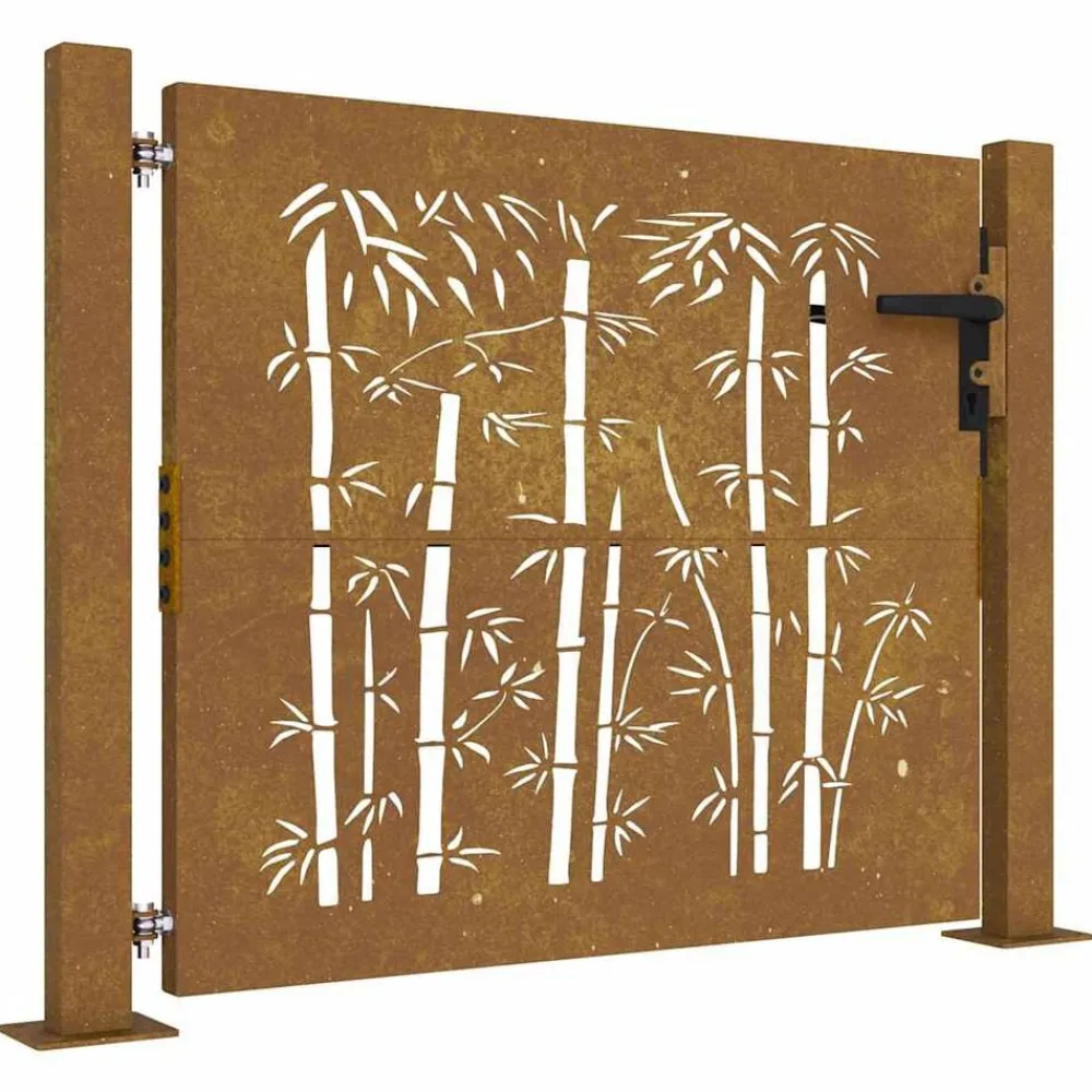 Tuinafscheidingen*vidaXL Poort 100x75 cm bamboe-ontwerp cortenstaal
