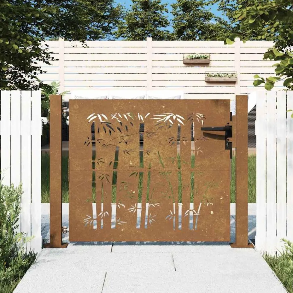 Tuinafscheidingen*vidaXL Poort 100x75 cm bamboe-ontwerp cortenstaal