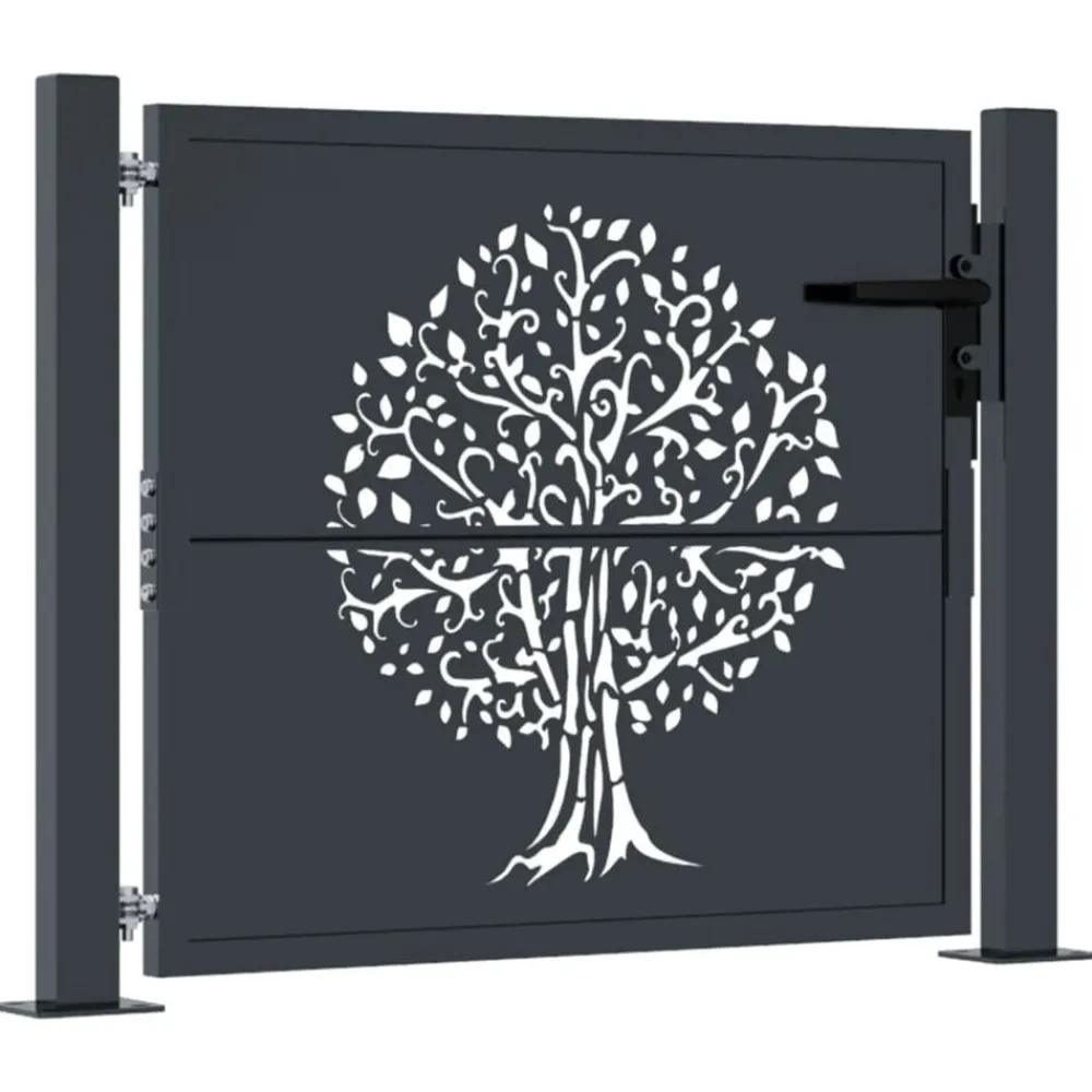 Poort 100x75 cm met boomontwerp staal antracietkleurig>vidaXL Discount