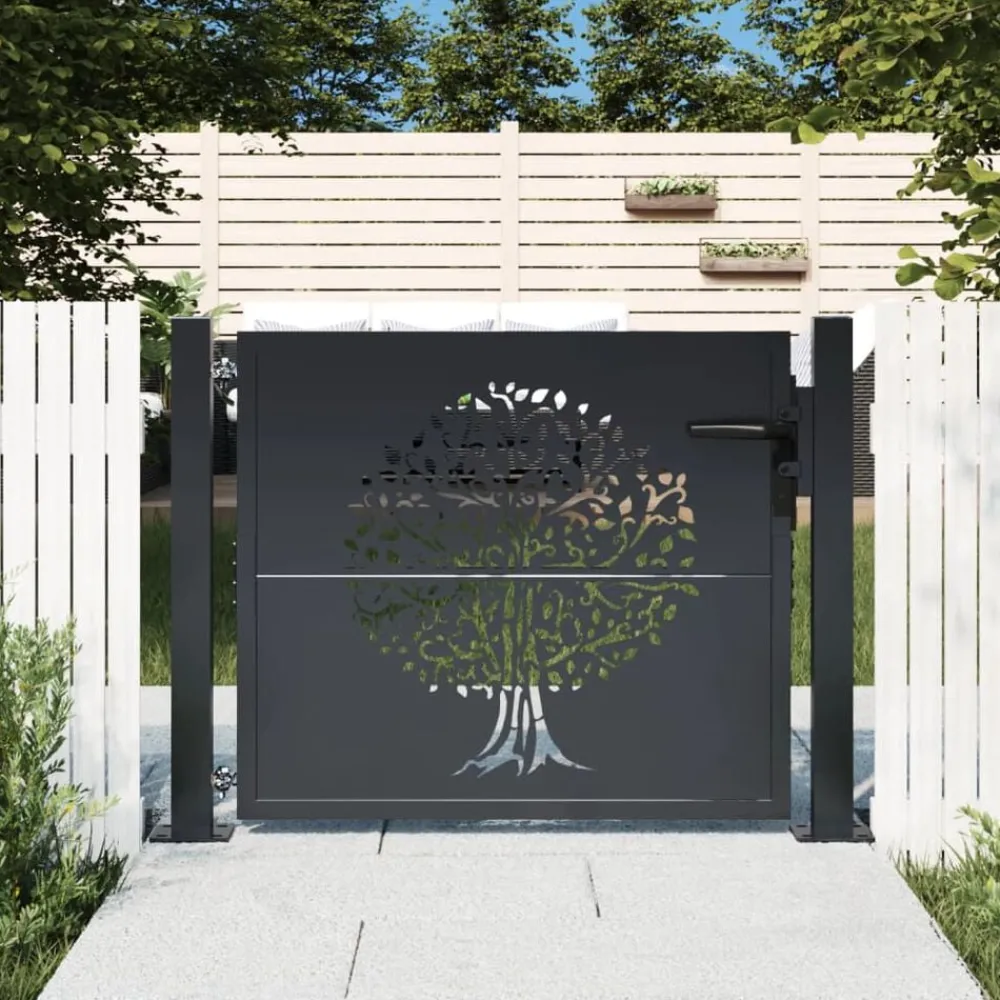 Poort 100x75 cm met boomontwerp staal antracietkleurig>vidaXL Discount