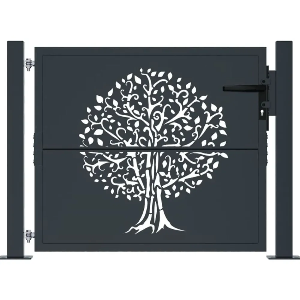 Poort 100x75 cm met boomontwerp staal antracietkleurig>vidaXL Discount