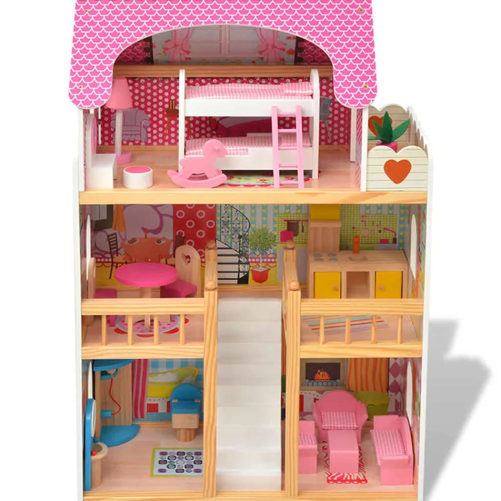 Speelgoed*vidaXL Poppenhuis 3 verdiepingen 60x30x90 cm hout
