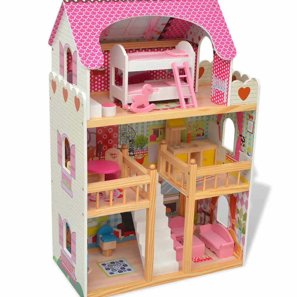 Speelgoed*vidaXL Poppenhuis 3 verdiepingen 60x30x90 cm hout