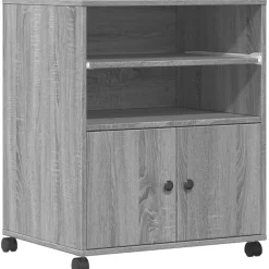 Elektronica*vidaXL Printerkastje met wielen 60x48x74 cm eikenkleur Grijs sonoma