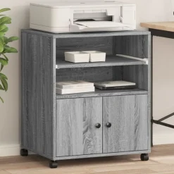 Elektronica*vidaXL Printerkastje met wielen 60x48x74 cm eikenkleur Grijs sonoma