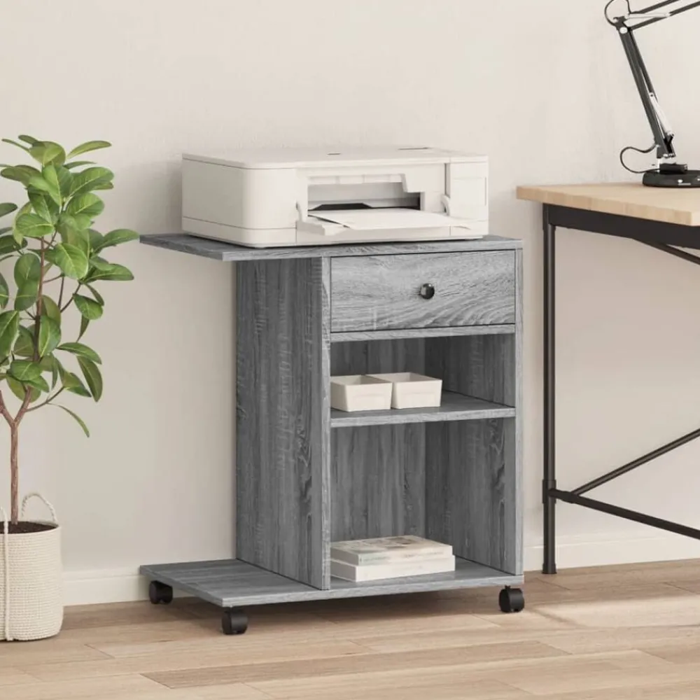 Elektronica*vidaXL Printerkastje met wielen 60x40x68,5 cm eikenkleur Grijs sonoma